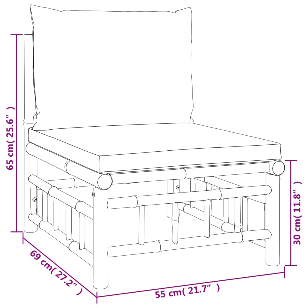 Set de muebles de jardín 7 piezas bambú con cojines verde vidaXL