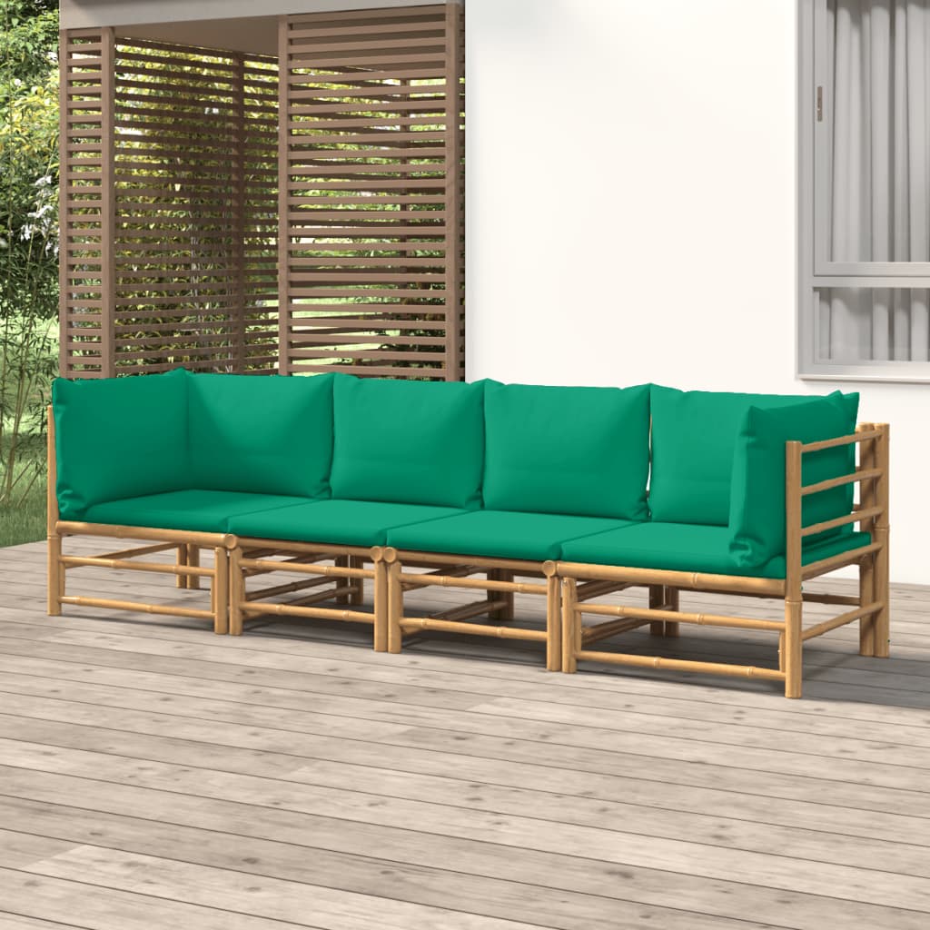 Vetonek Set de muebles de jardín 4 piezas bambú con cojines verde