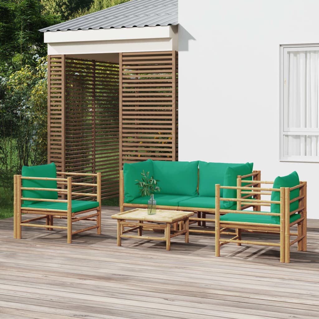 Vetonek Set de muebles de jardín 5 piezas bambú con cojines verde