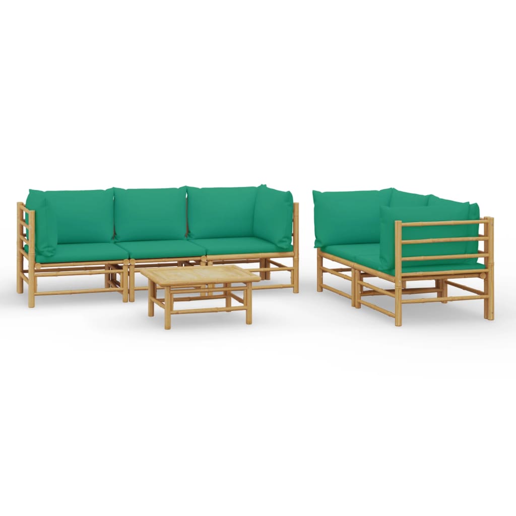 Set de muebles de jardín 6 piezas bambú con cojines verde vidaXL