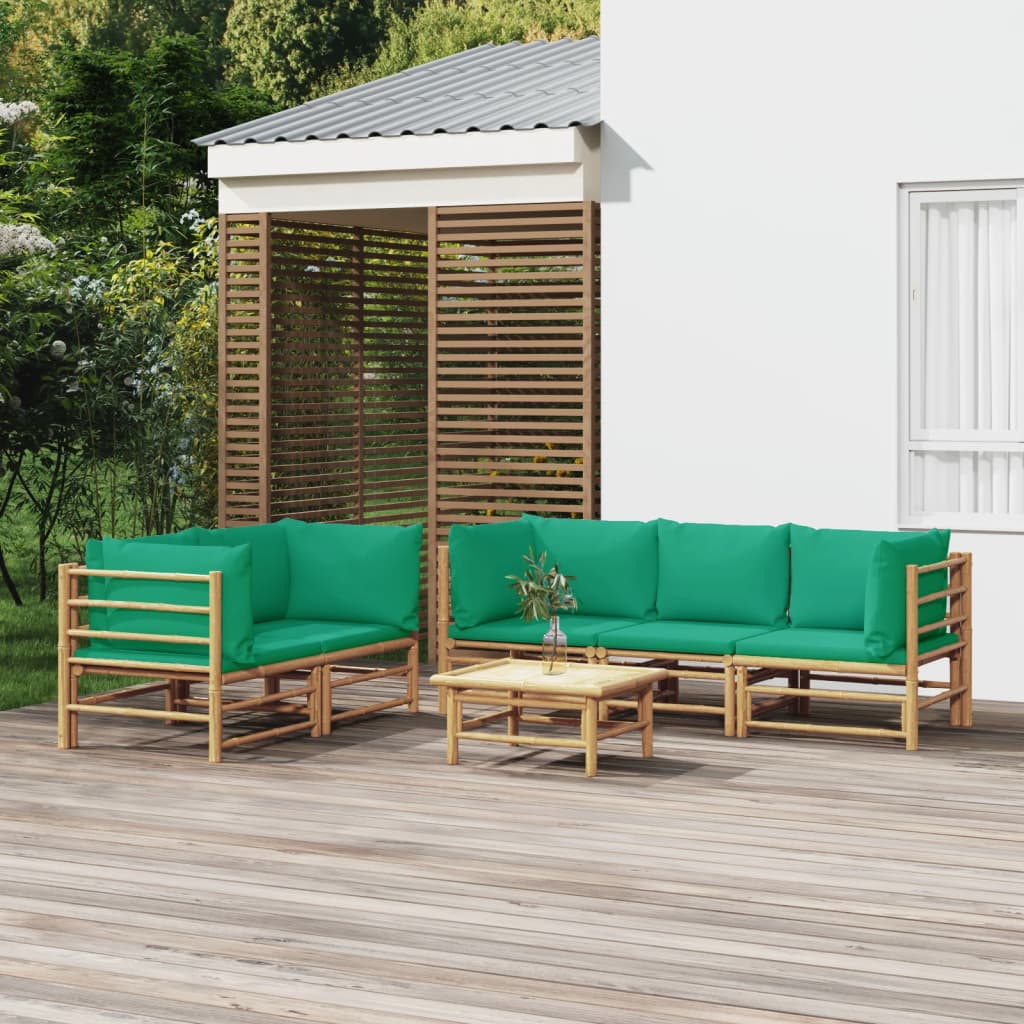 Vetonek Set de muebles de jardín 6 piezas bambú con cojines verde