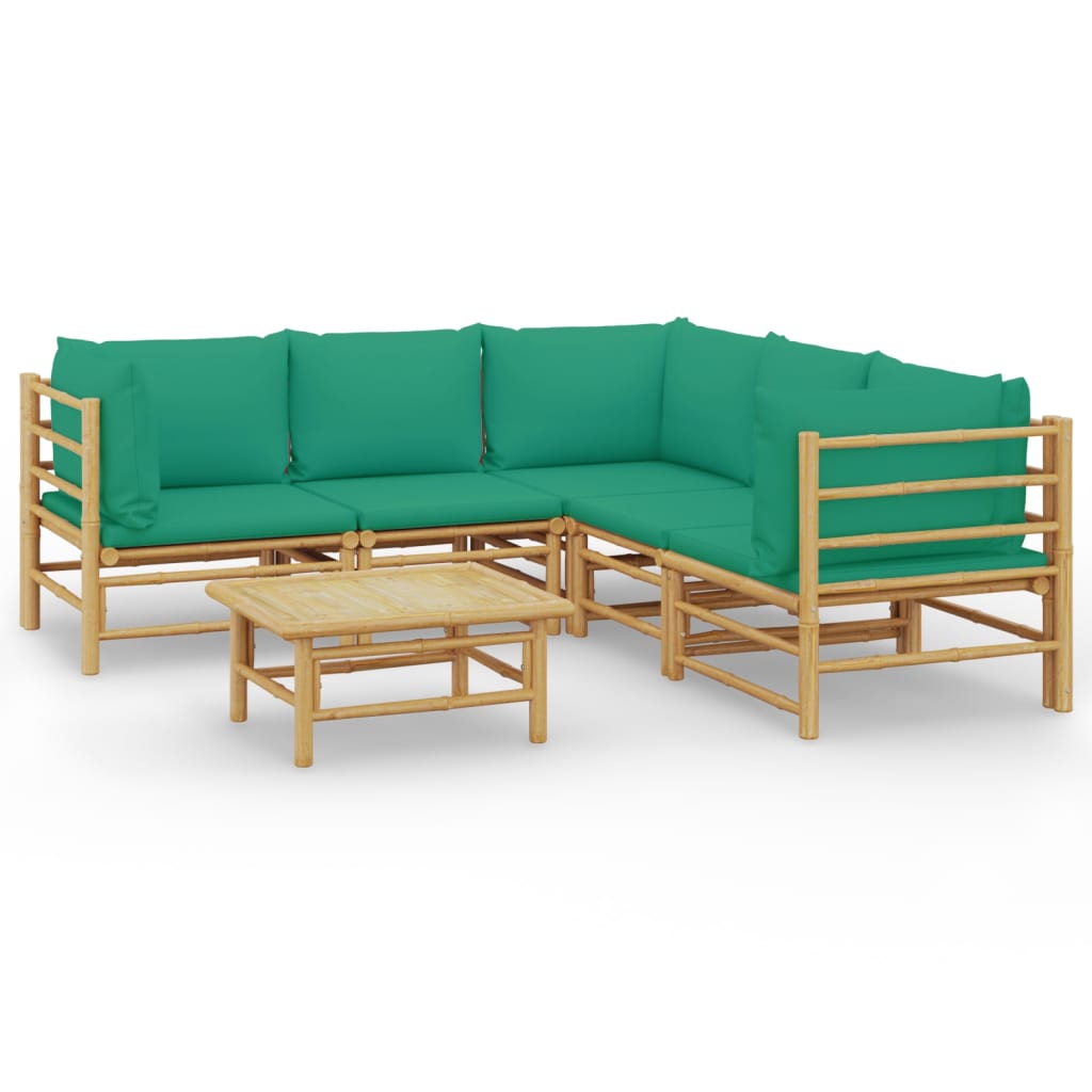 Set de muebles de jardín 6 piezas bambú con cojines verde vidaXL