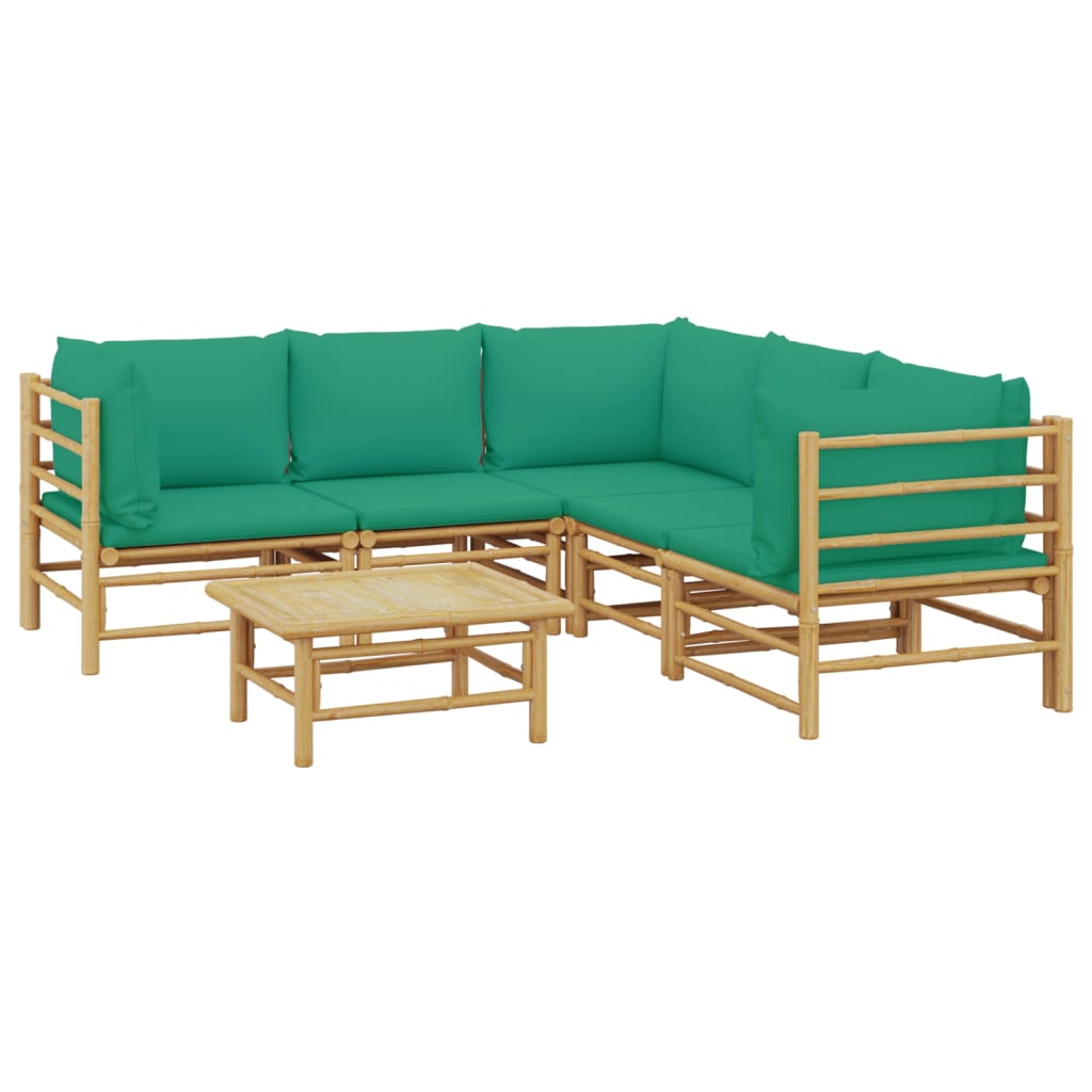 Set de muebles de jardín 6 piezas bambú con cojines verde vidaXL