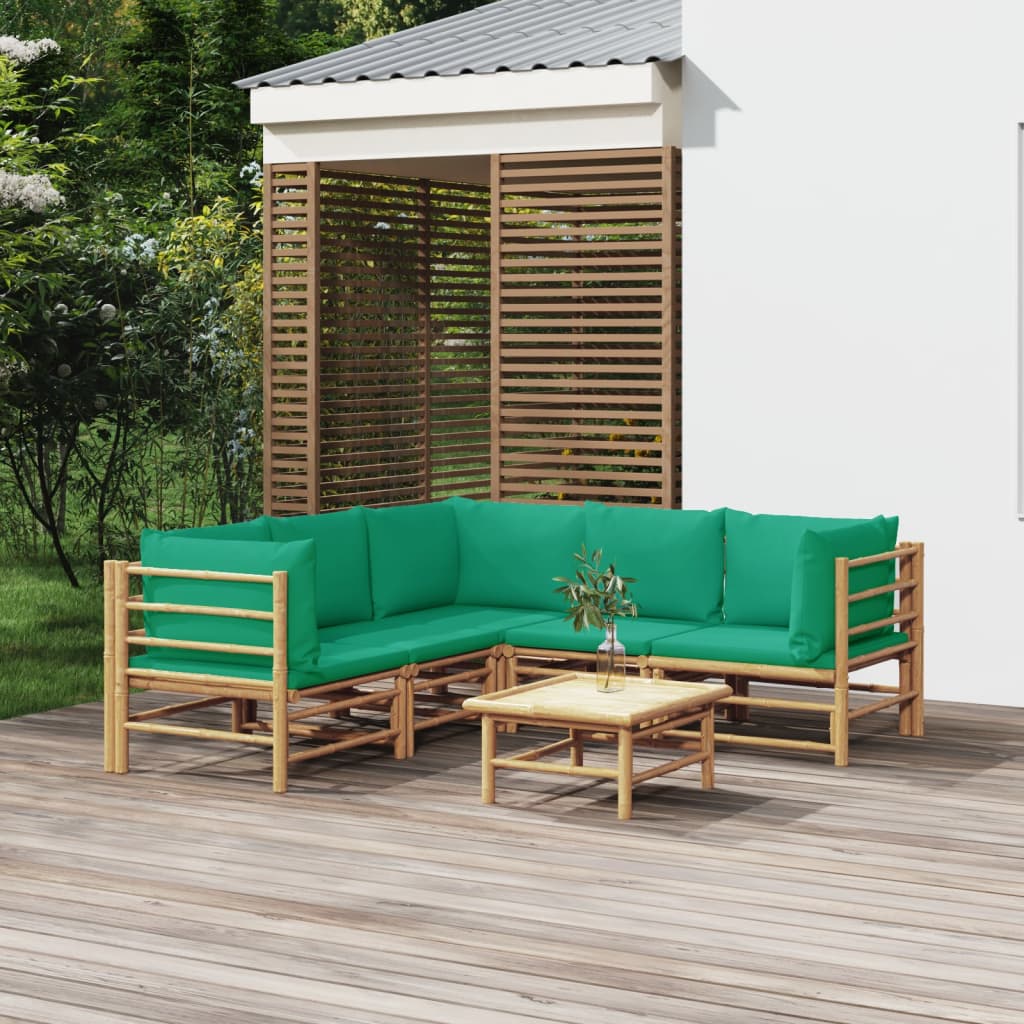 Vetonek Set de muebles de jardín 6 piezas bambú con cojines verde