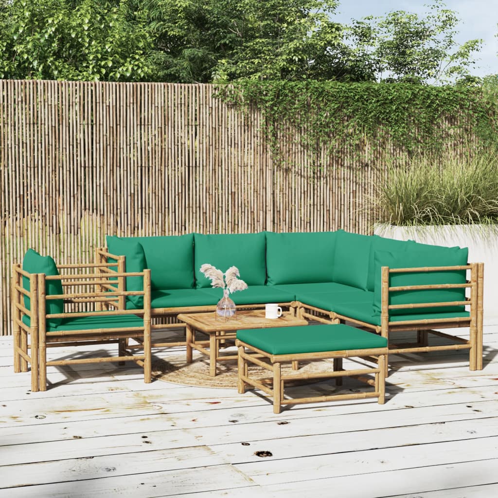 Vetonek Set de muebles de jardín 8 piezas bambú con cojines verde