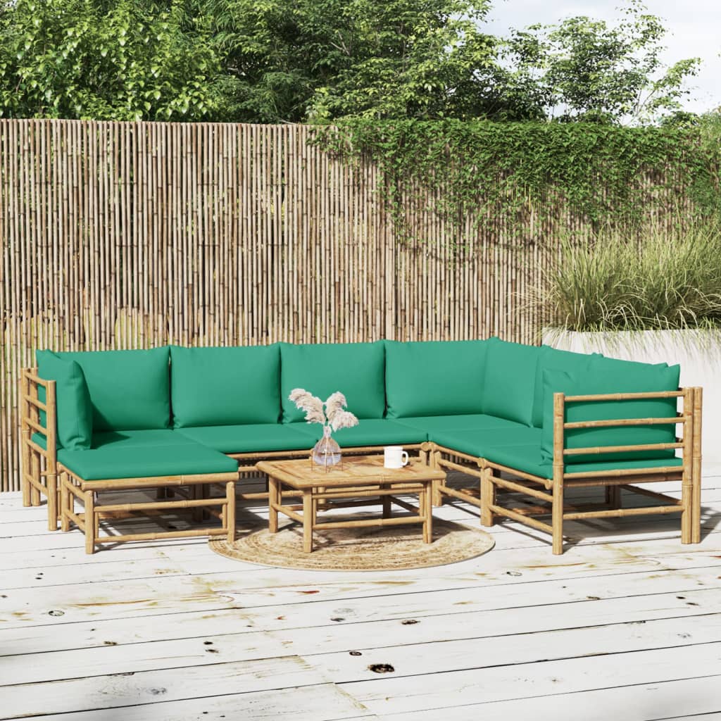 Vetonek Set de muebles de jardín 8 piezas bambú con cojines verde