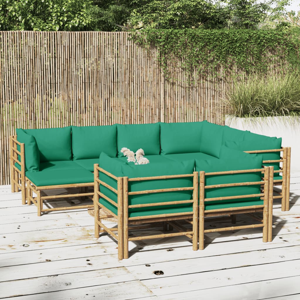 Vetonek Set de muebles de jardín 10 piezas bambú con cojines verde