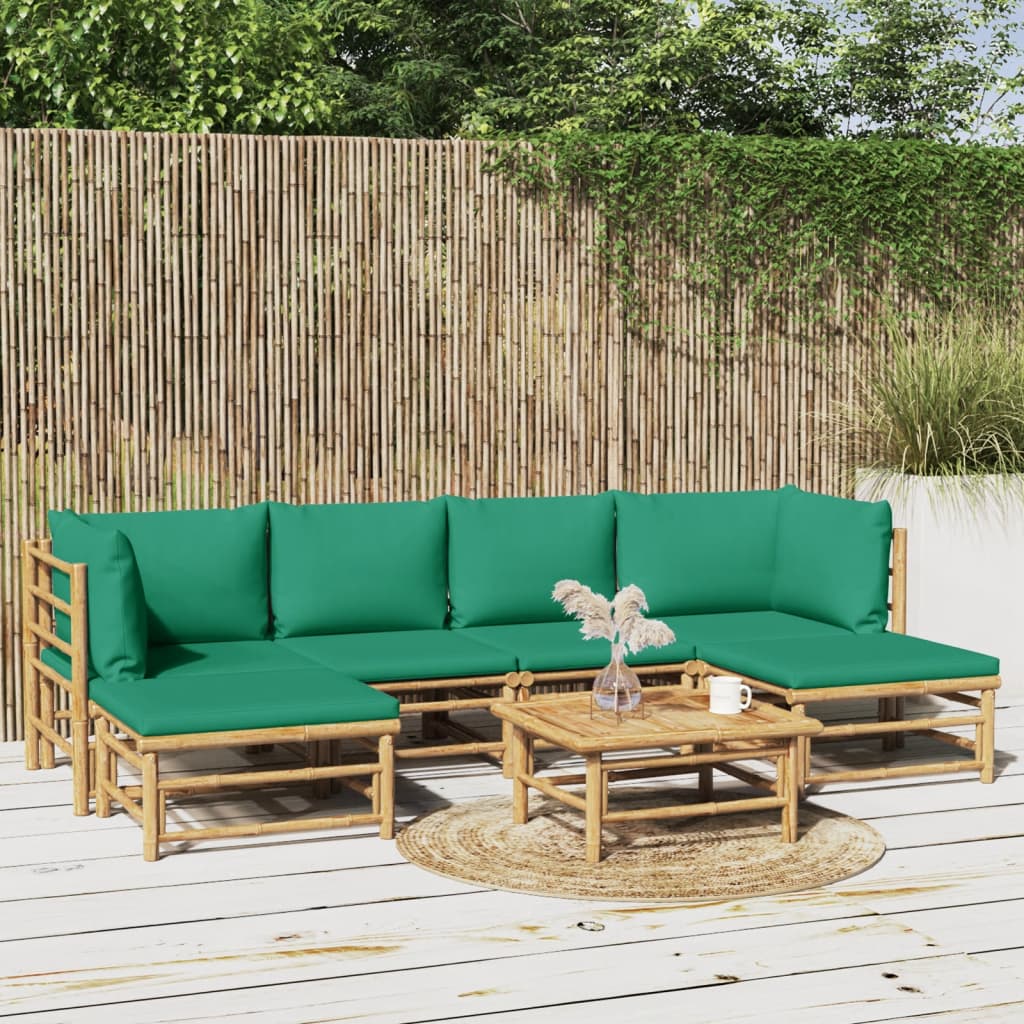 Vetonek Set de muebles de jardín 7 piezas bambú con cojines verde