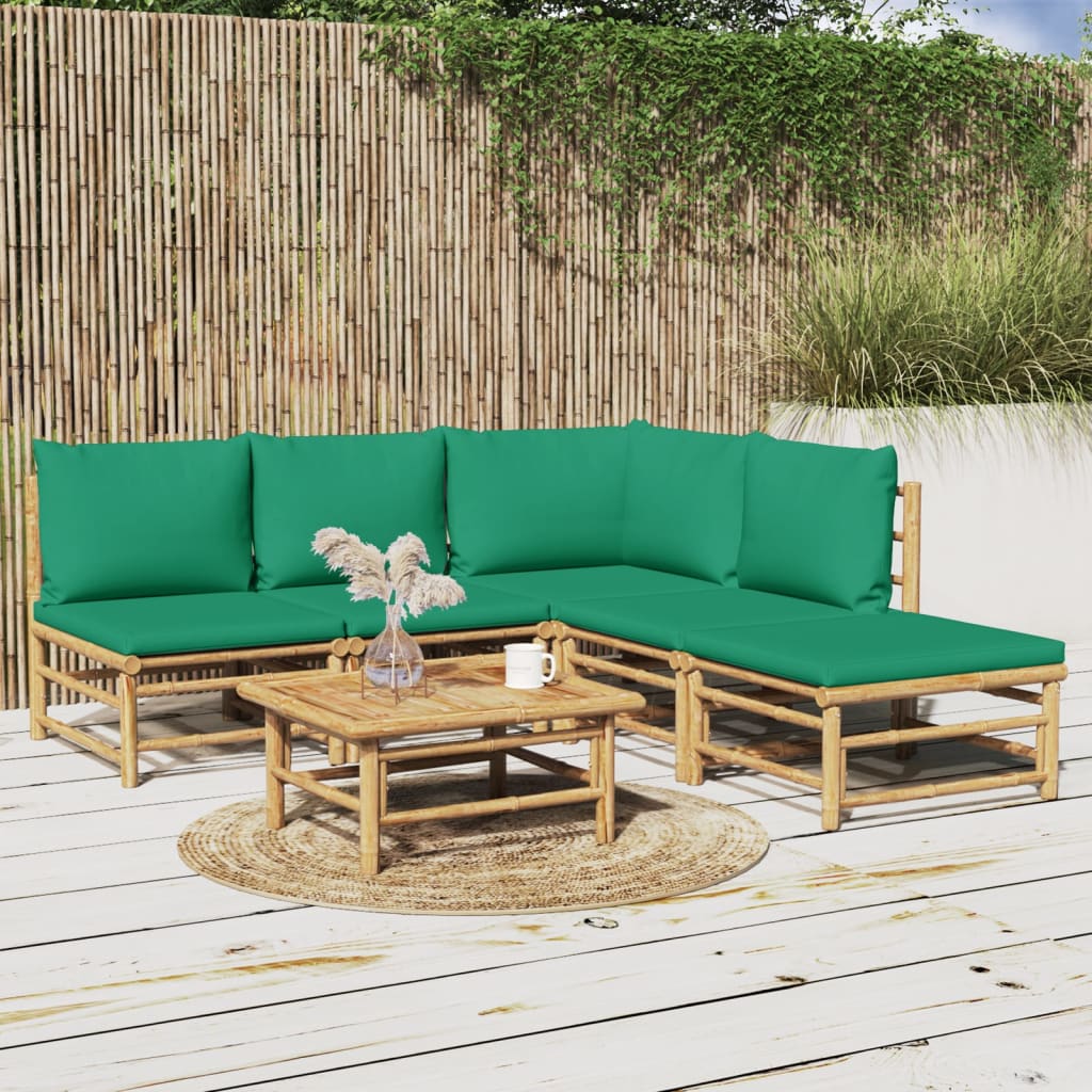 Vetonek Set de muebles de jardín 6 piezas bambú con cojines verde