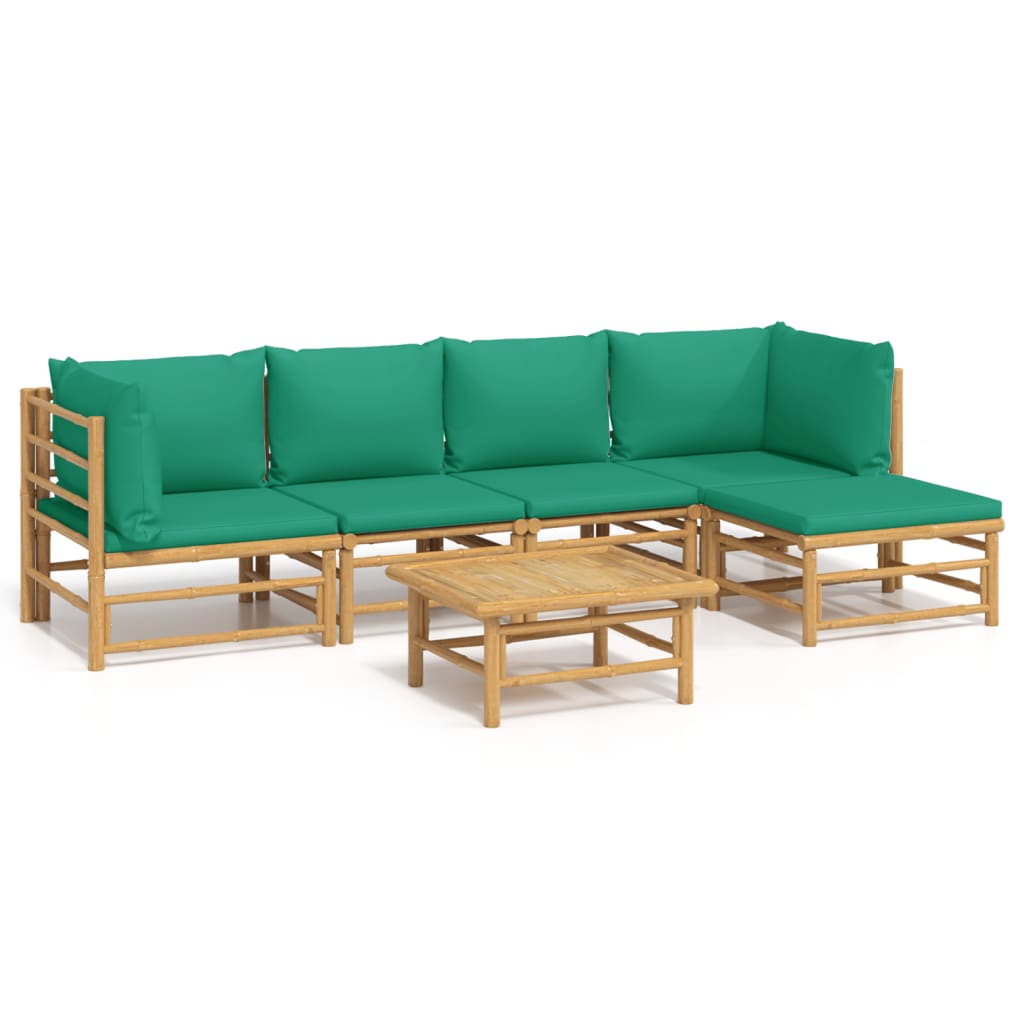 Set de muebles de jardín 6 piezas bambú con cojines verde vidaXL