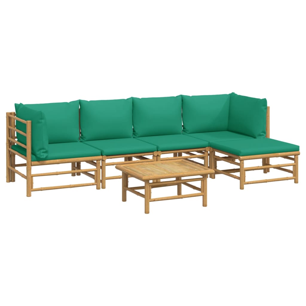 Set de muebles de jardín 6 piezas bambú con cojines verde vidaXL