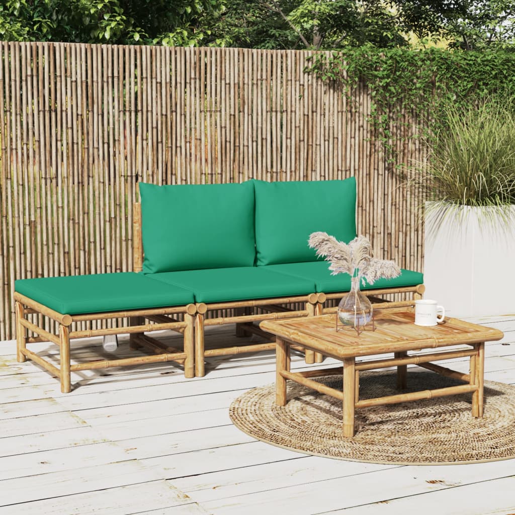 Vetonek Set de muebles de jardín 4 piezas bambú con cojines verde