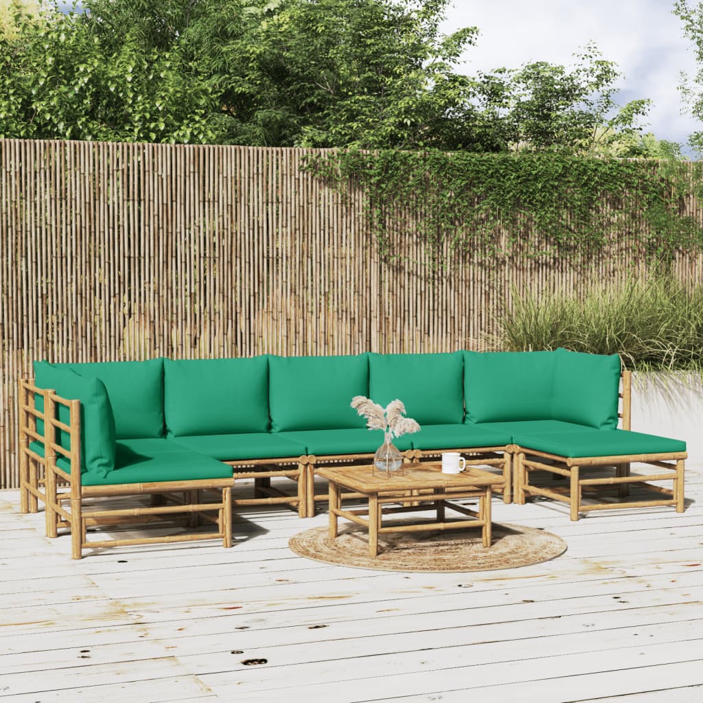 Vetonek Set de muebles de jardín 8 piezas bambú con cojines verde