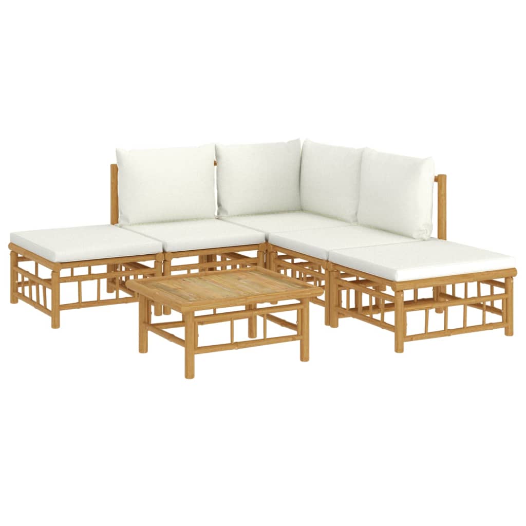 Set de muebles de jardín 6 piezas bambú y cojines blanco crema vidaXL