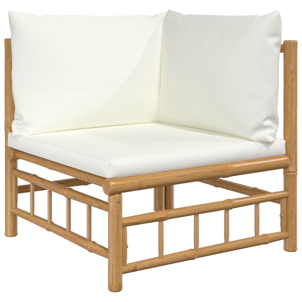 Set de muebles de jardín 6 piezas bambú y cojines blanco crema vidaXL