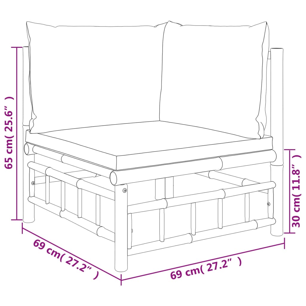 Set de muebles de jardín 6 piezas bambú y cojines blanco crema vidaXL