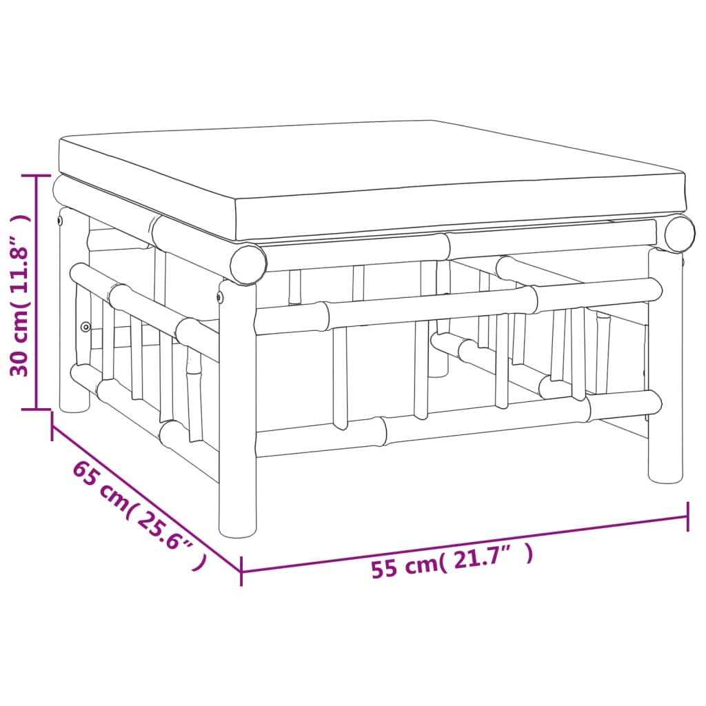 Set de muebles de jardín 6 piezas bambú y cojines blanco crema vidaXL