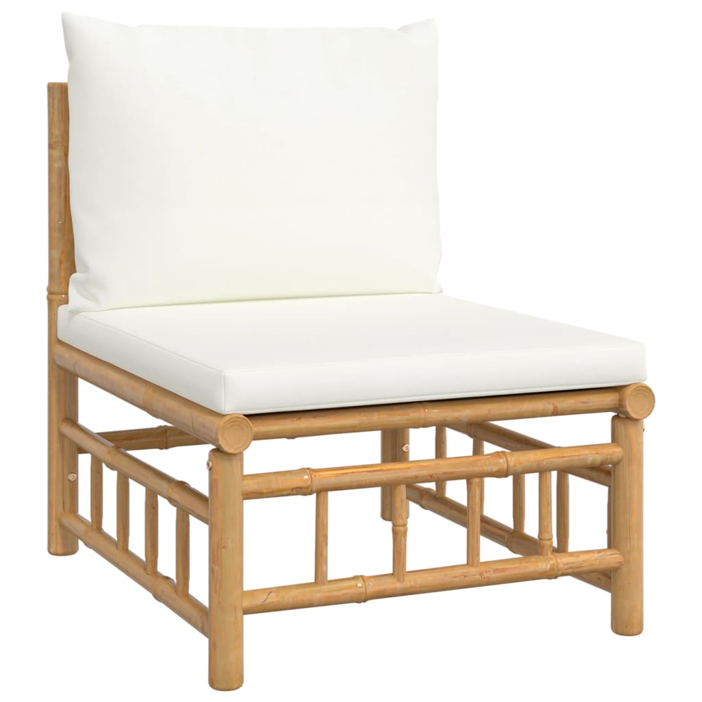 Set de muebles de jardín 5 piezas bambú y cojines blanco crema vidaXL