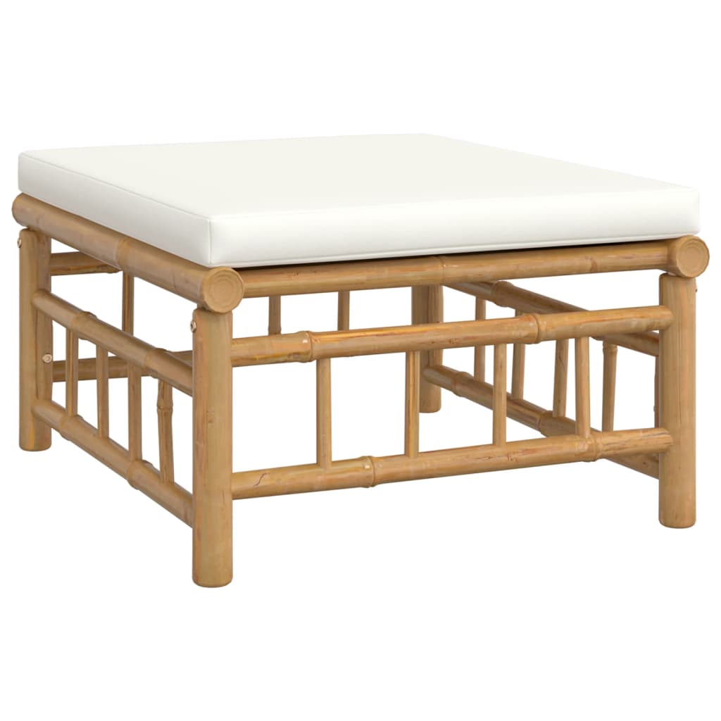 Set de muebles de jardín 5 piezas bambú y cojines blanco crema vidaXL