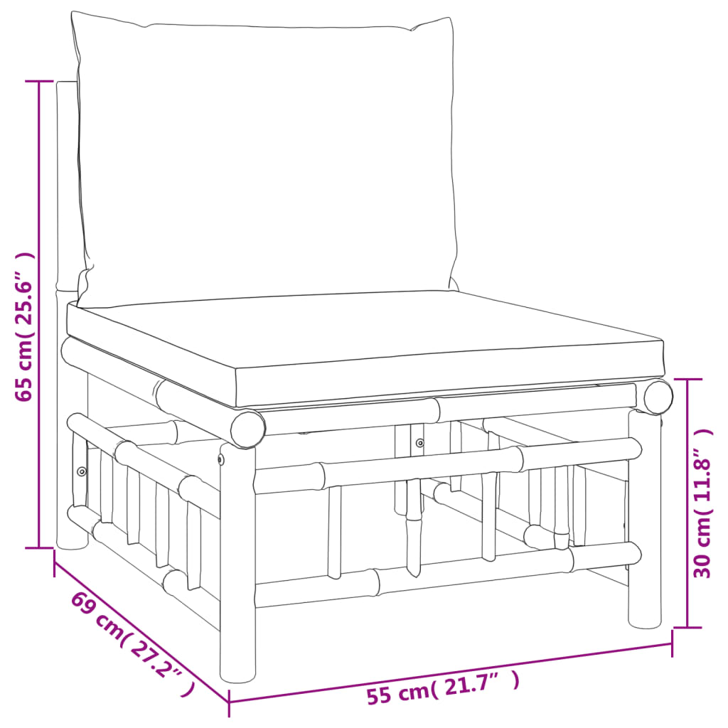 Set de muebles de jardín 5 piezas bambú y cojines blanco crema vidaXL