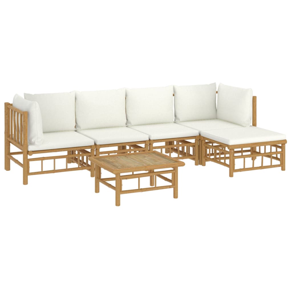 Set de muebles de jardín 6 piezas bambú y cojines blanco crema vidaXL