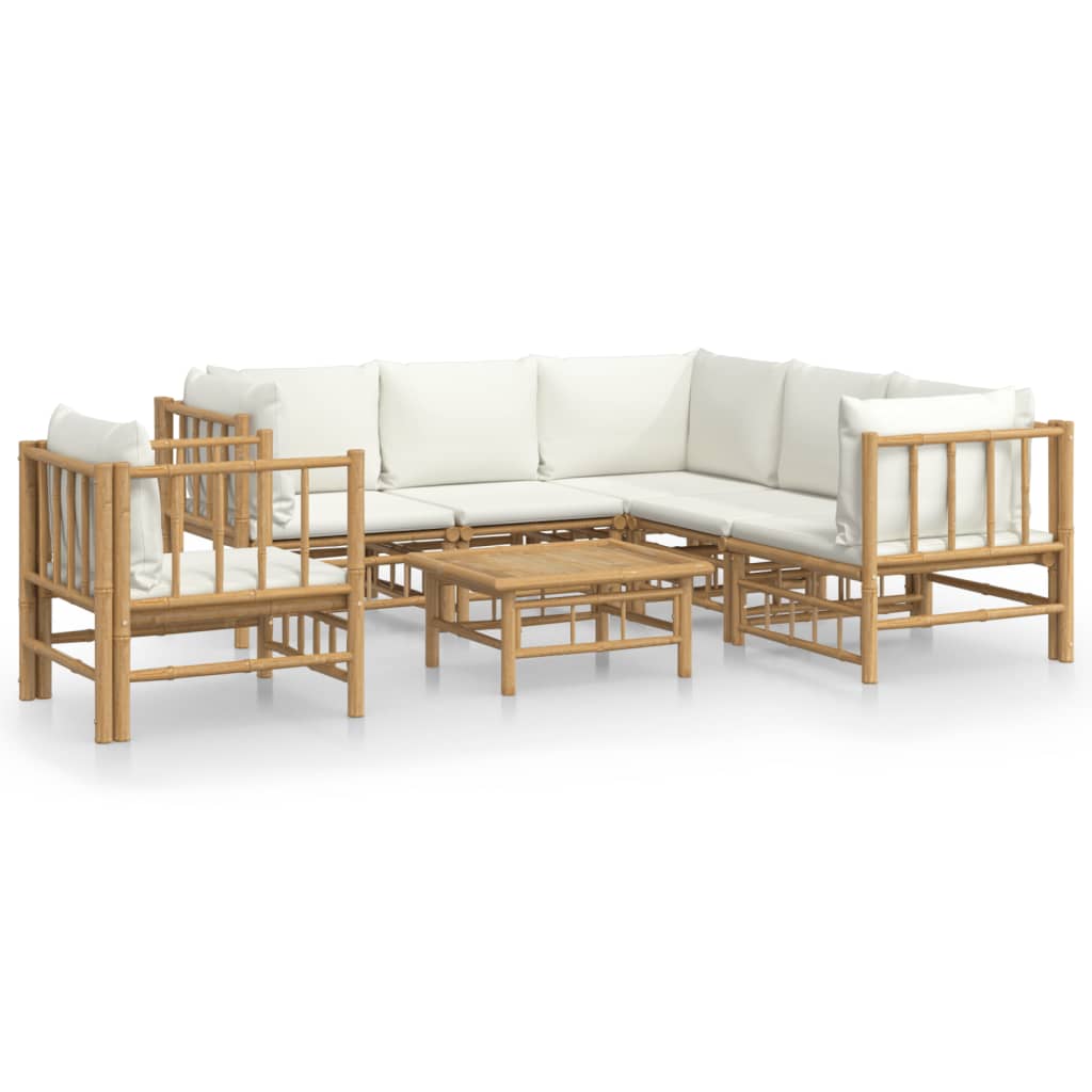 Set de muebles de jardín 7 piezas bambú y cojines blanco crema vidaXL