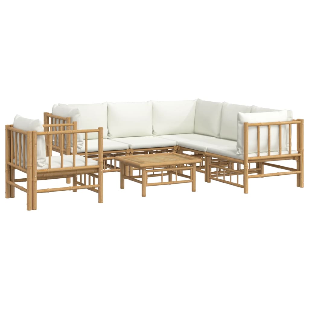 Set de muebles de jardín 7 piezas bambú y cojines blanco crema vidaXL