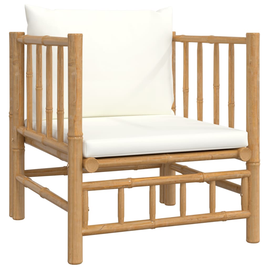 Set de muebles de jardín 7 piezas bambú y cojines blanco crema vidaXL