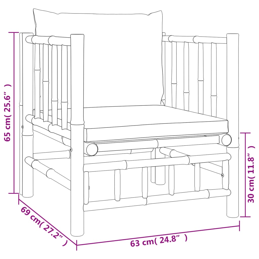 Set de muebles de jardín 7 piezas bambú y cojines blanco crema vidaXL