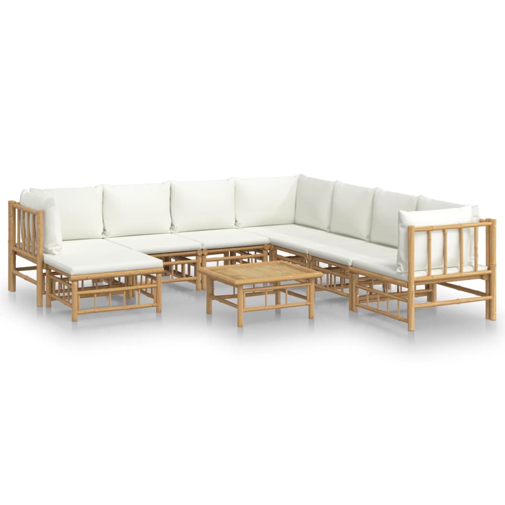 Set de muebles de jardín 9 piezas bambú y cojines blanco crema vidaXL