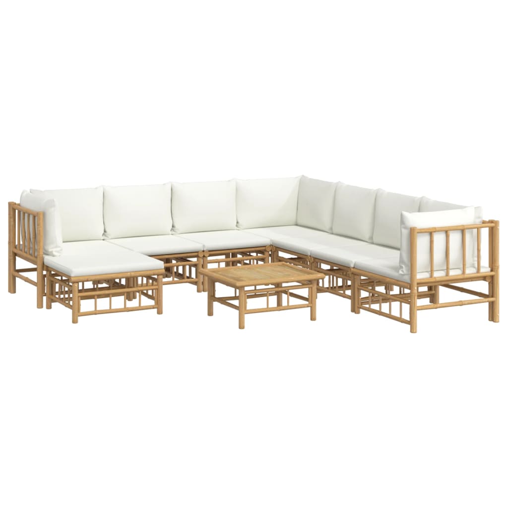 Set de muebles de jardín 9 piezas bambú y cojines blanco crema vidaXL