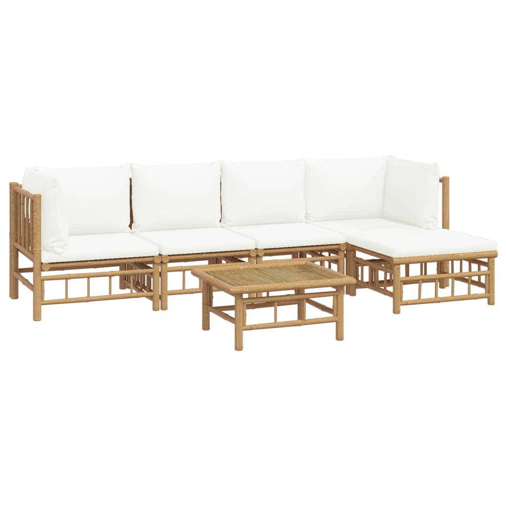 Set de muebles de jardín 6 piezas bambú y cojines blanco crema - Vetonek