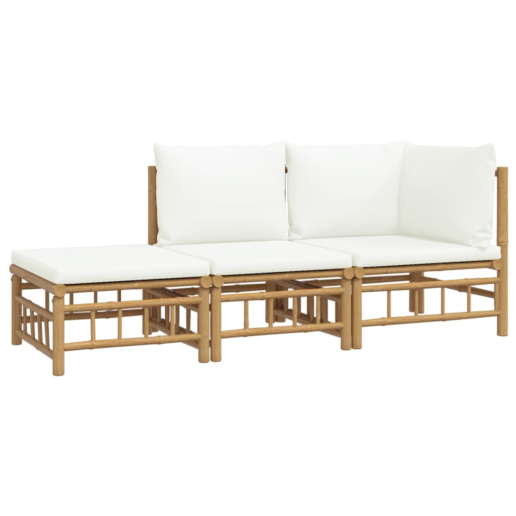 Set de muebles de jardín 3 piezas bambú y cojines blanco crema vidaXL