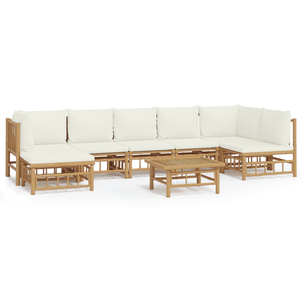 Set de muebles de jardín 8 piezas bambú y cojines blanco crema vidaXL