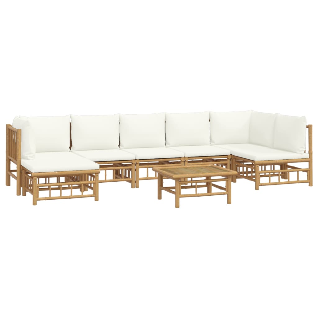 Set de muebles de jardín 8 piezas bambú y cojines blanco crema vidaXL