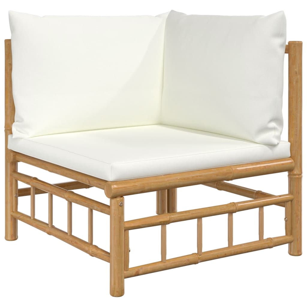 Set de muebles de jardín 8 piezas bambú y cojines blanco crema vidaXL