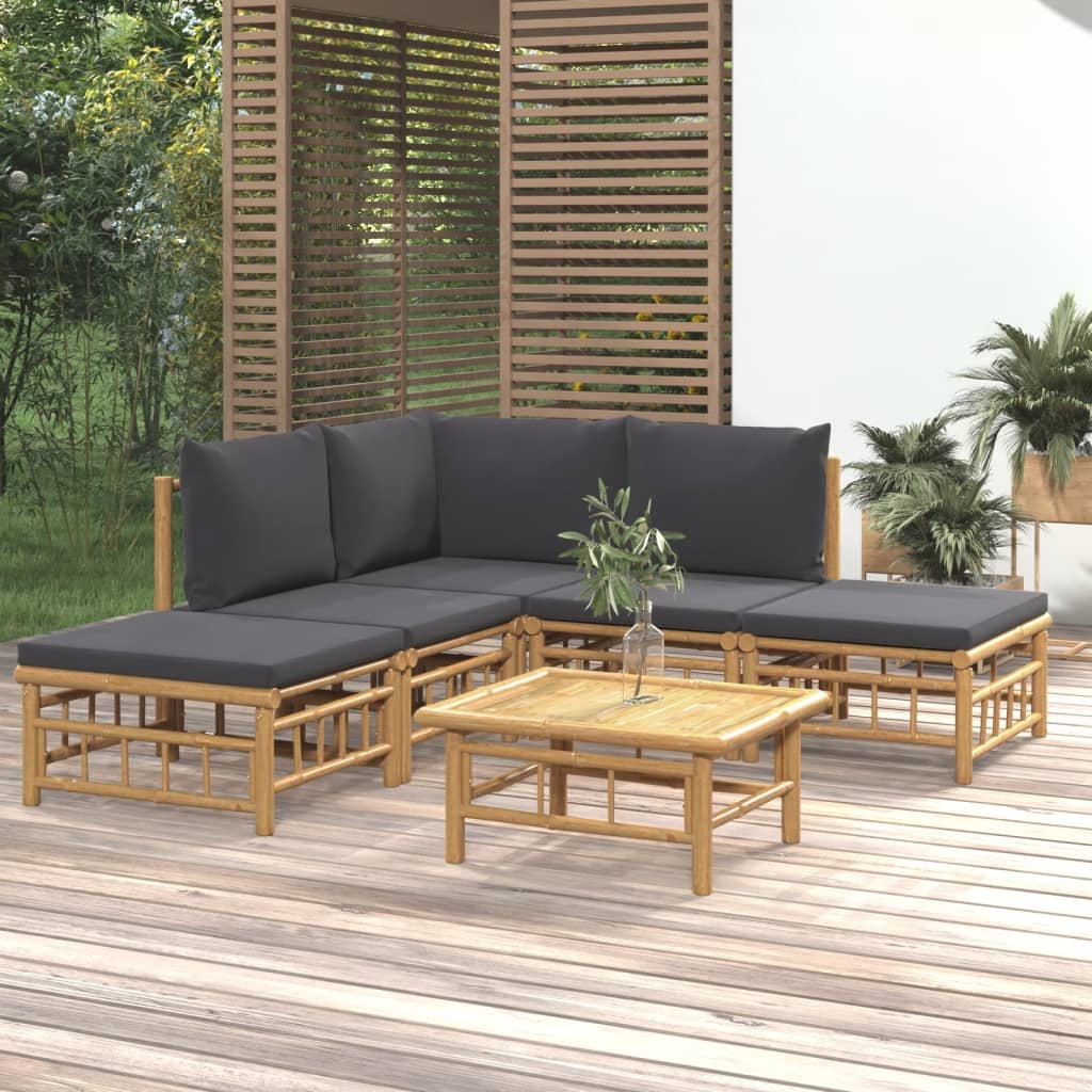 Vetonek Set de muebles de jardín 6 piezas bambú con cojines gris oscuro