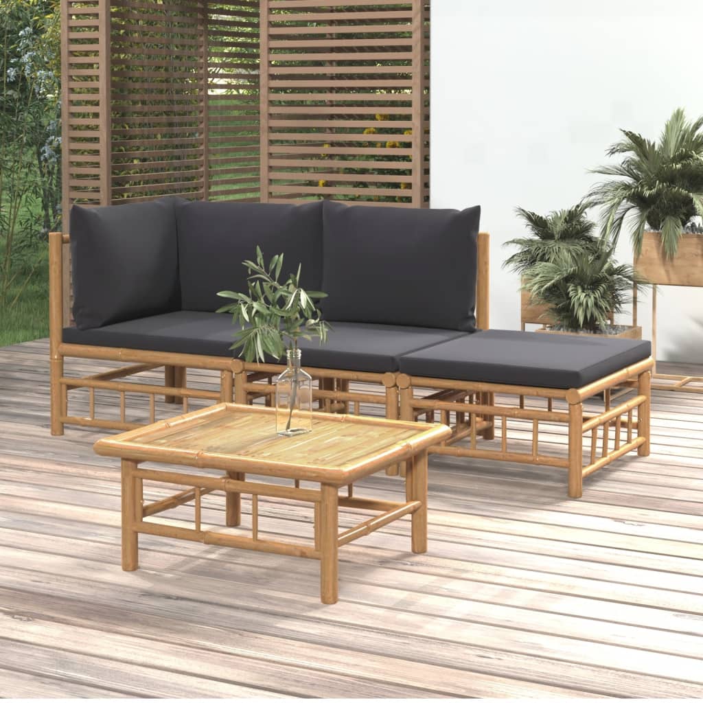 Vetonek Set de muebles de jardín 4 piezas bambú con cojines gris oscuro