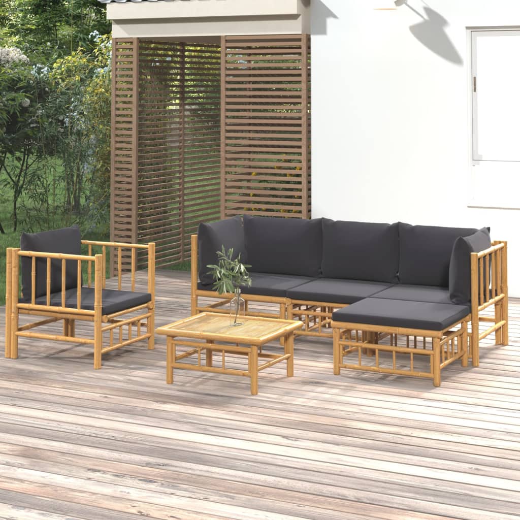 Vetonek Set de muebles de jardín 6 piezas bambú con cojines gris oscuro