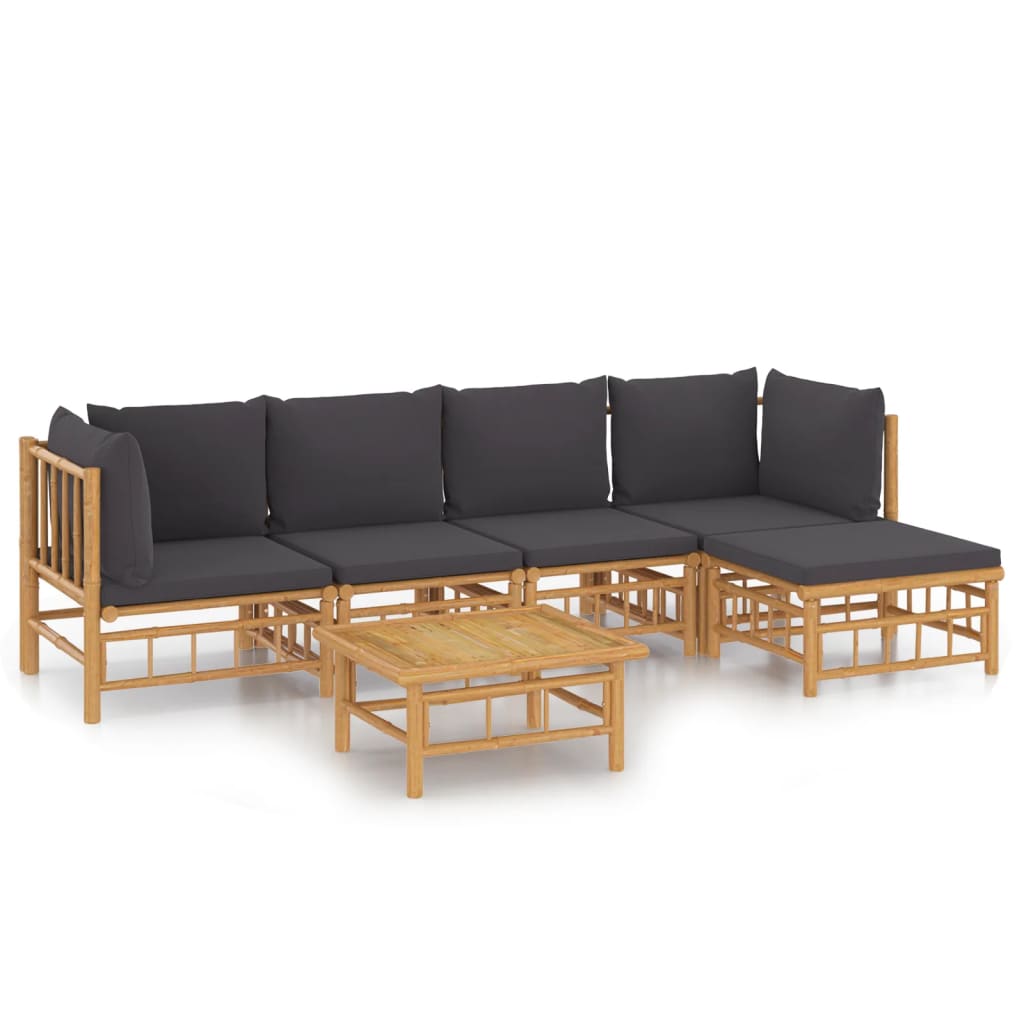 Set de muebles de jardín 6 piezas bambú con cojines gris oscuro vidaXL