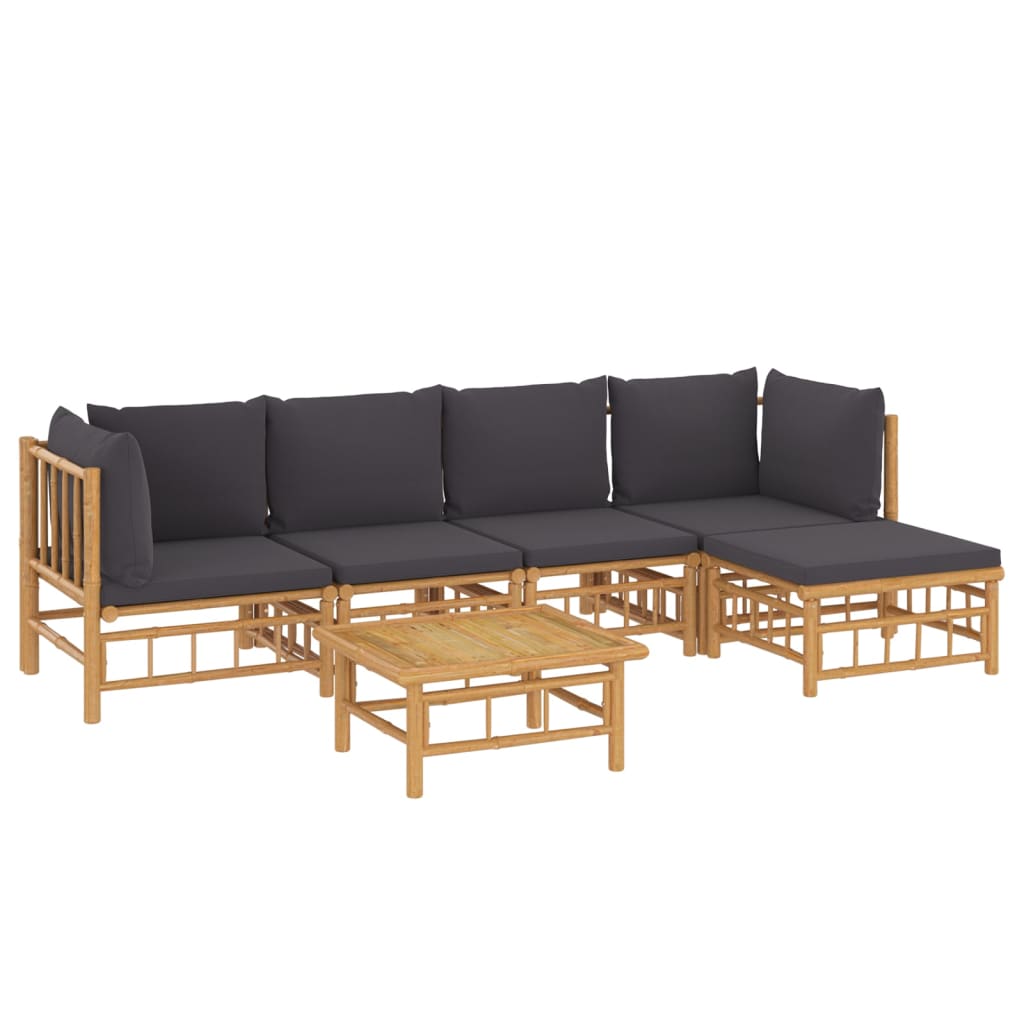 Set de muebles de jardín 6 piezas bambú con cojines gris oscuro vidaXL