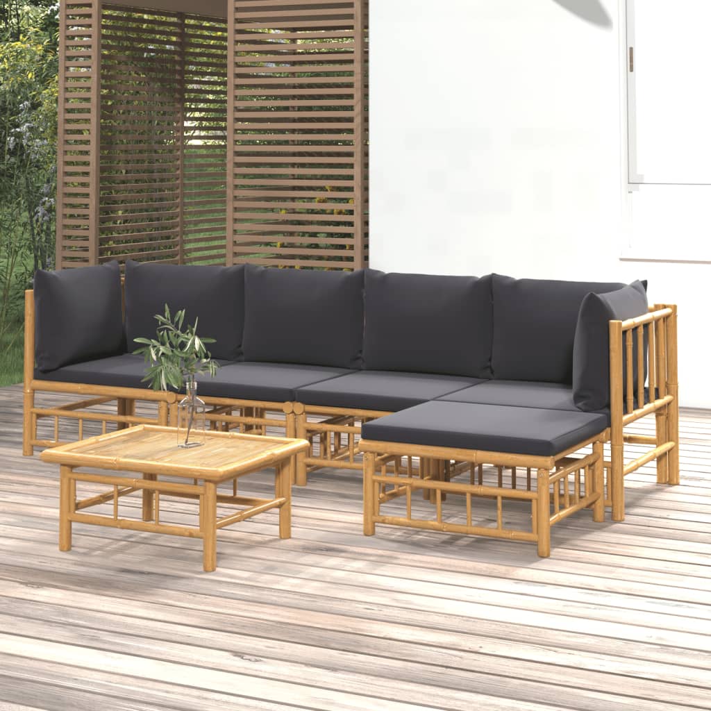 Vetonek Set de muebles de jardín 6 piezas bambú con cojines gris oscuro