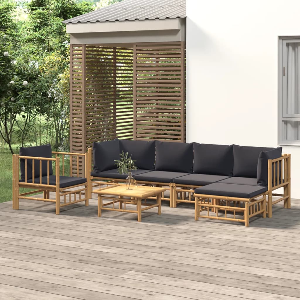 Vetonek Set de muebles de jardín 7 piezas bambú con cojines gris oscuro