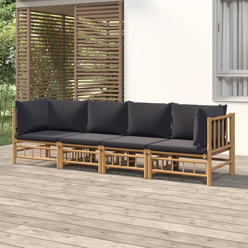 Vetonek Set de muebles de jardín 4 piezas bambú con cojines gris oscuro