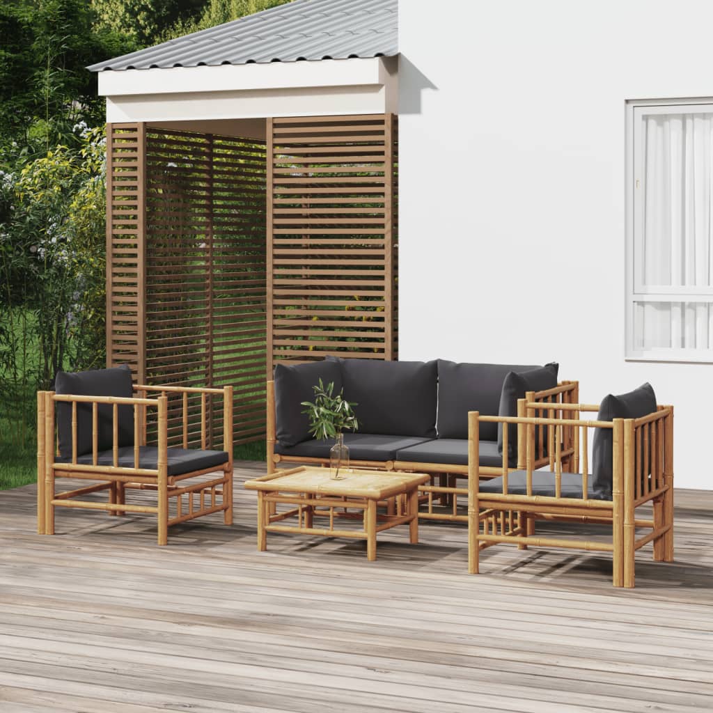 Vetonek Set de muebles de jardín 5 piezas bambú con cojines gris oscuro