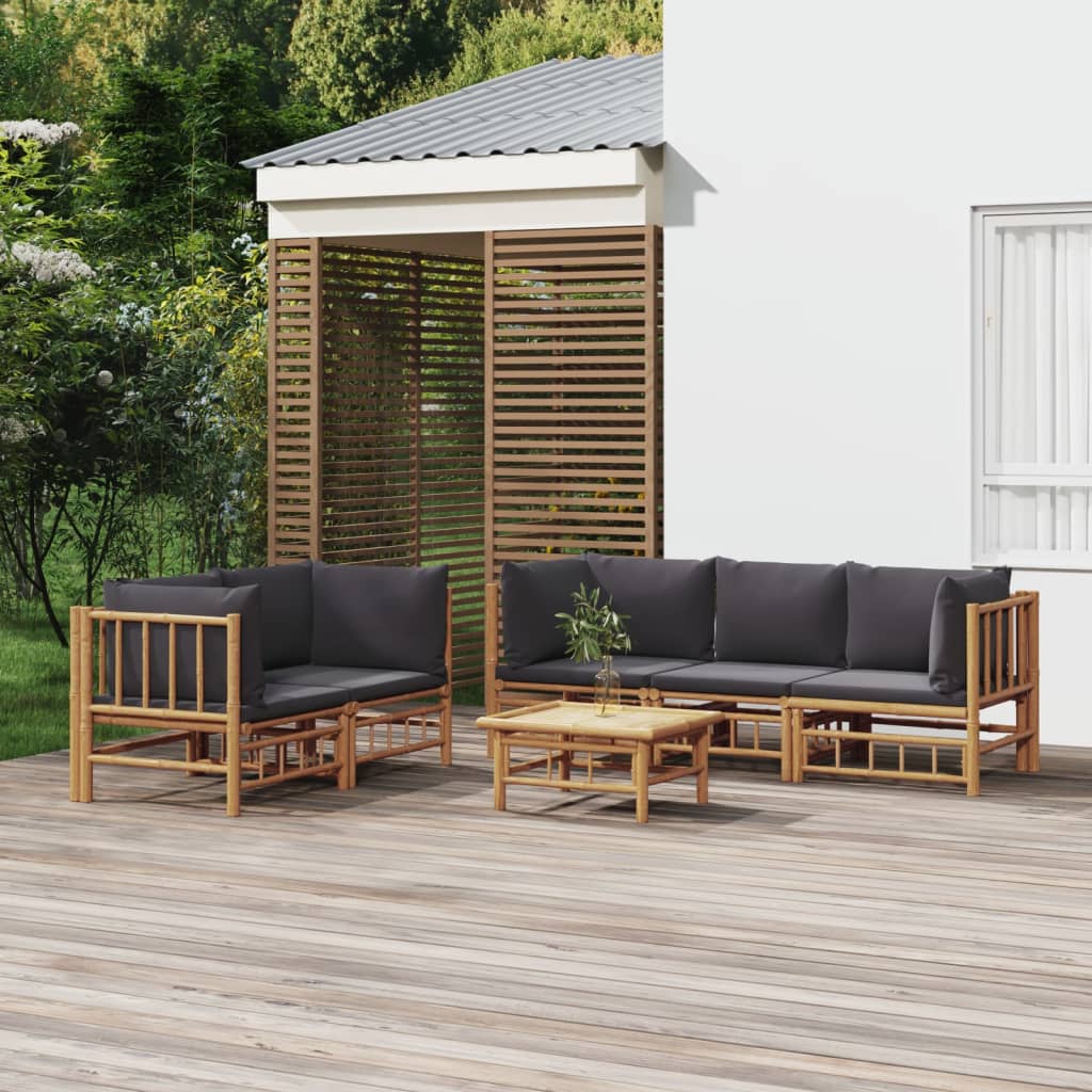 Vetonek Set de muebles de jardín 6 piezas bambú con cojines gris oscuro