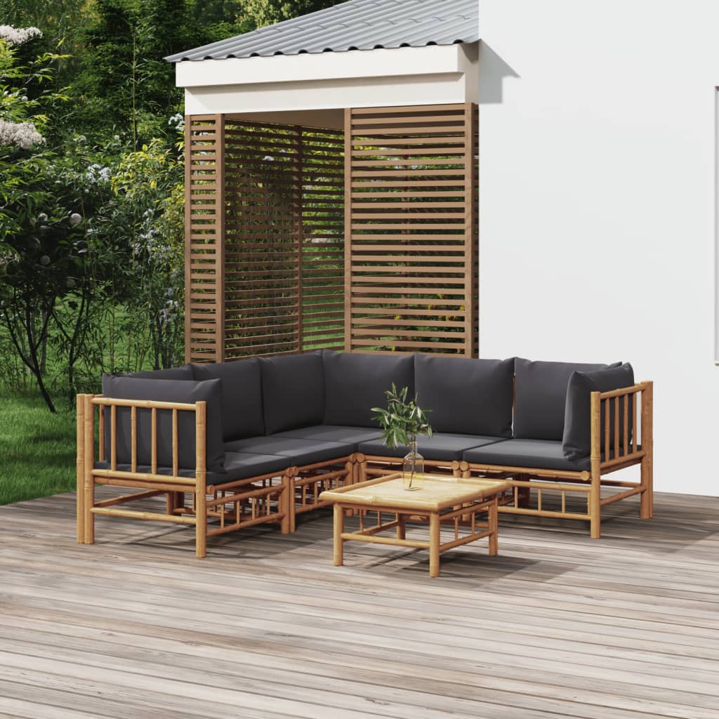 Vetonek Set de muebles de jardín 6 piezas bambú con cojines gris oscuro