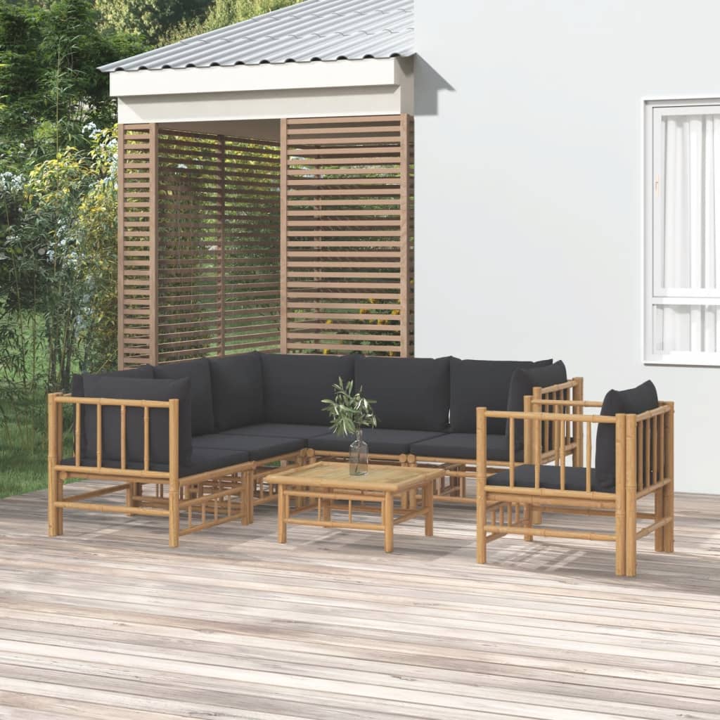 Vetonek Set de muebles de jardín 7 piezas bambú con cojines gris oscuro