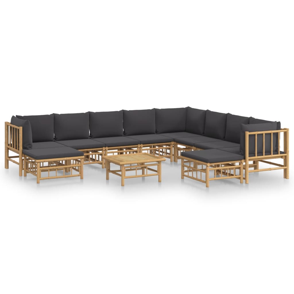 Set de muebles de jardín 11 pzas bambú con cojines gris oscuro vidaXL