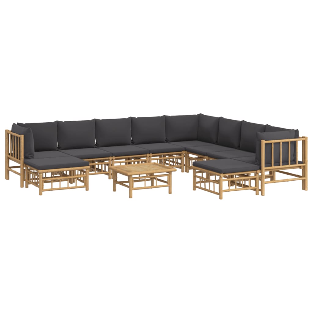 Set de muebles de jardín 11 pzas bambú con cojines gris oscuro vidaXL